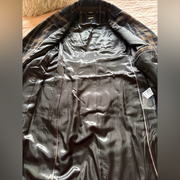 DKNY Women's Faux Wool Notched Lapel Fully Lined Fashion Coat Plaid XS NWT - Picture 8 of 10